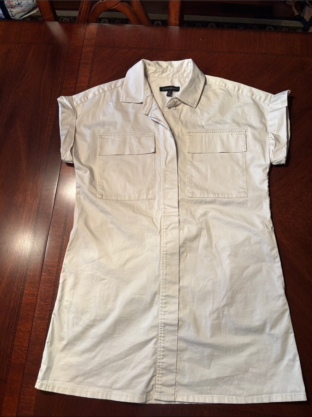Banana Republic Short-Sleeve Utility Dress in Off White